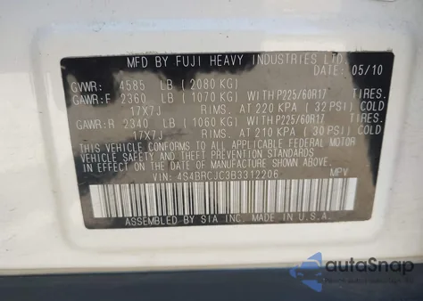 2011 Subaru Outback 2.5I Limited from USA, damaged, VIN 4S4BRCJC3B3312206